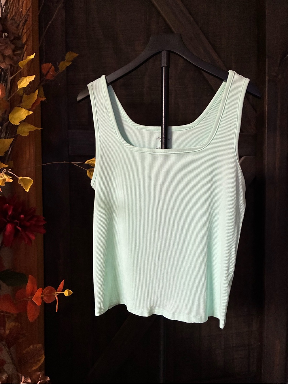 Nine West Pale Mint Ribbed Square-Neck Tank